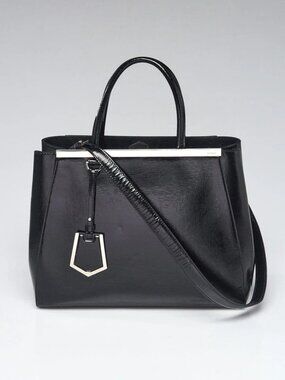 Fendi Black Vitello Patent Leather Medium 2Jours Elite Tote Bag 8BH250